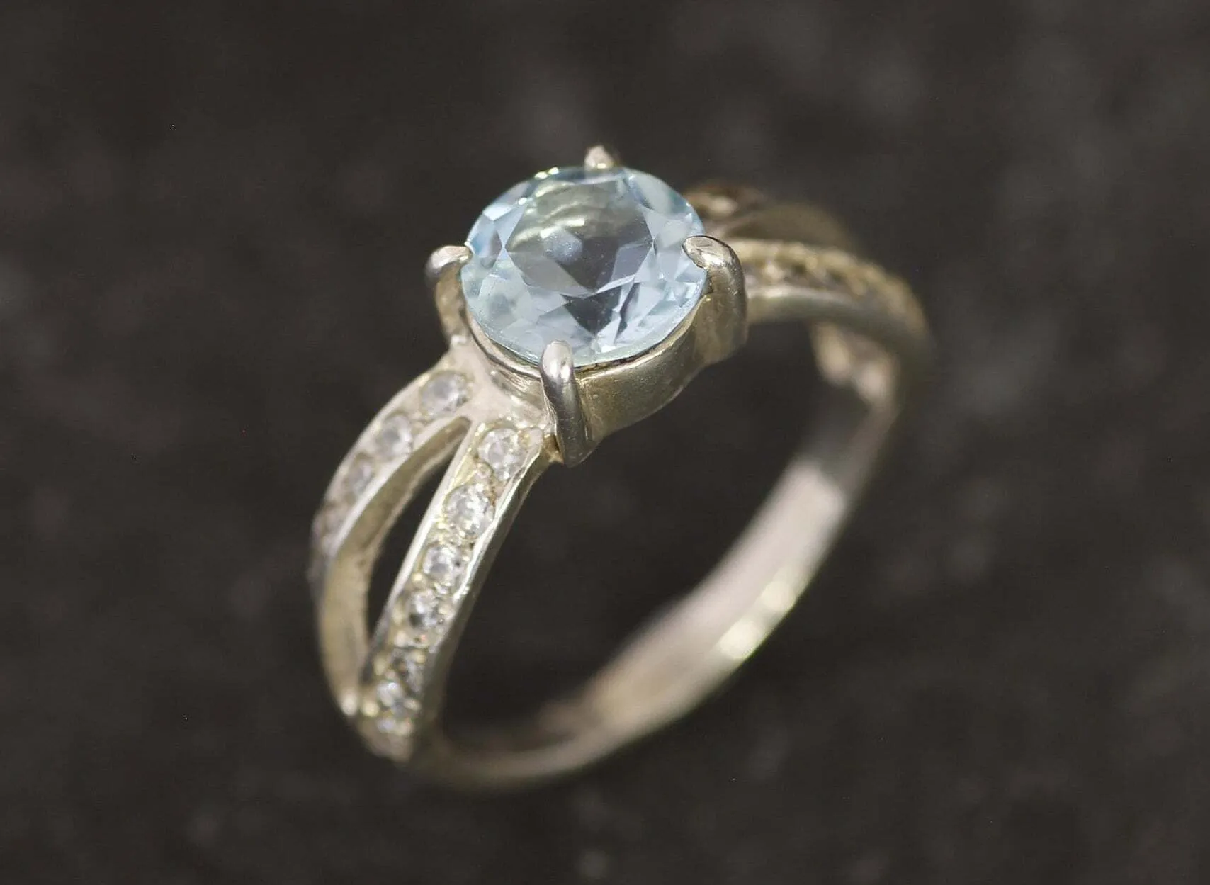 Blue Topaz Ring - Blue Diamond Ring -  Split Shank Ring