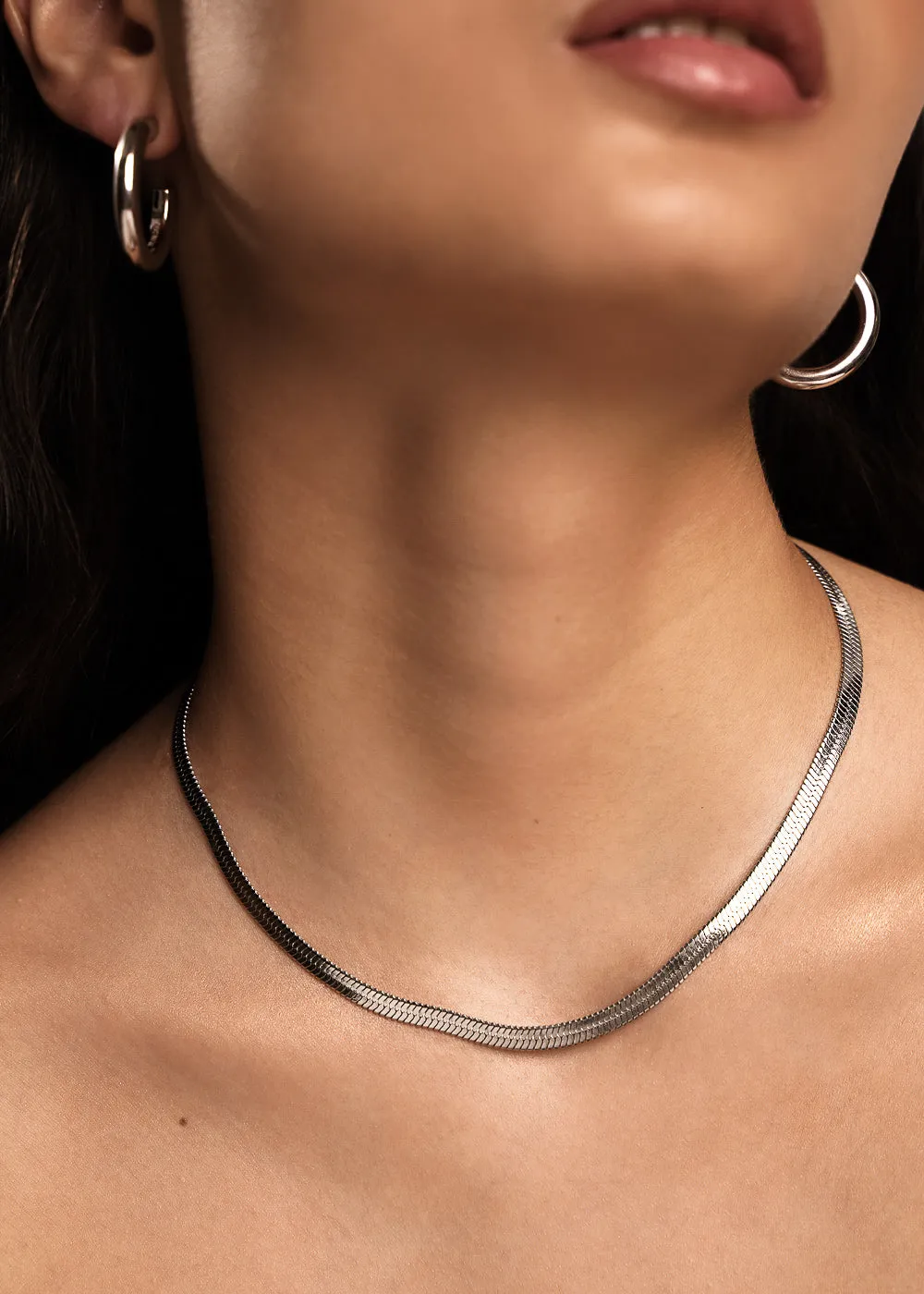 Bold Herringbone Matching Set In Silver Size S/M