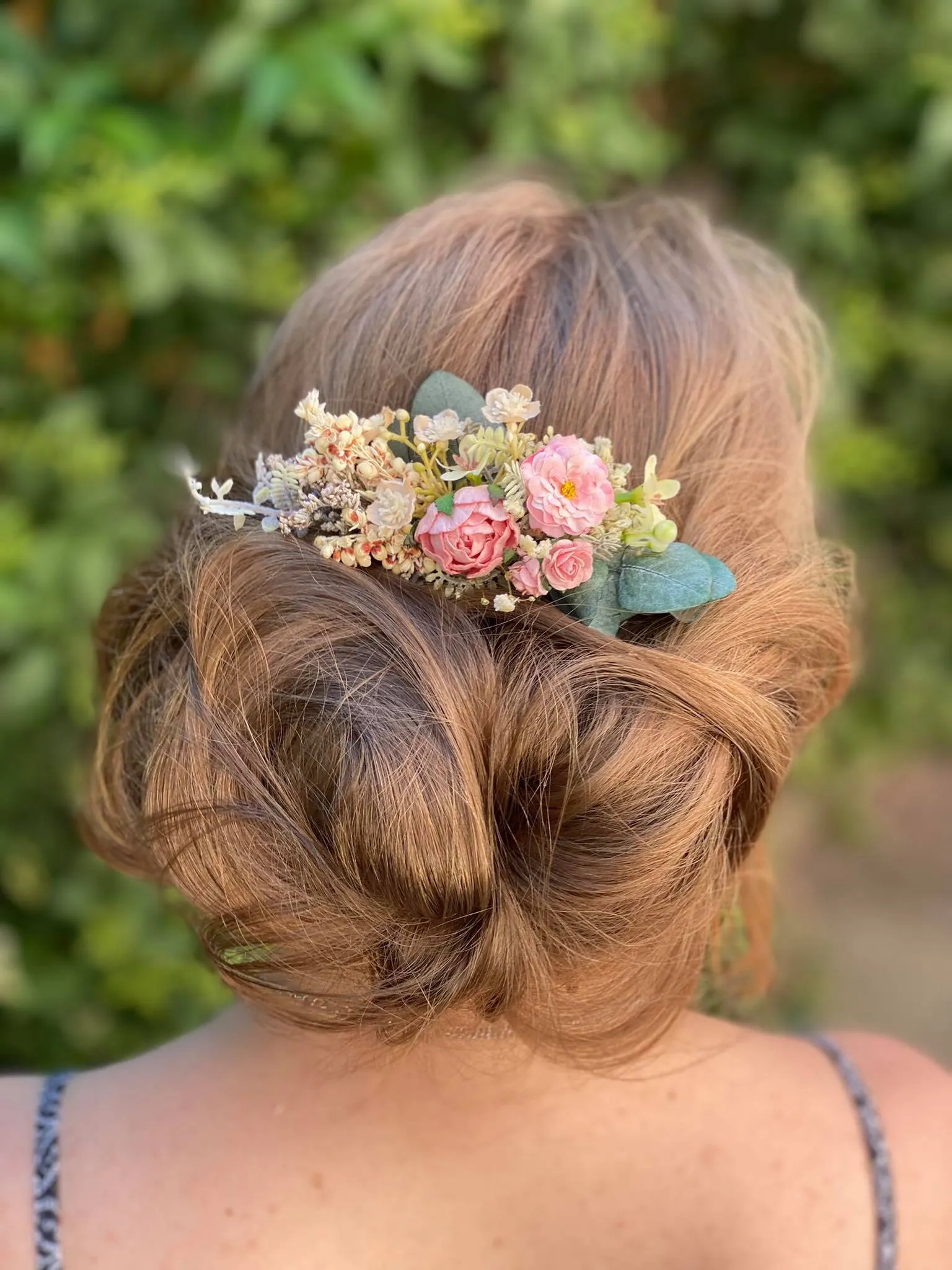 Bridal flower hair comb Peony wedding comb Pink and green headpiece Customisable wedding comb Magaela hair jewellery Romantic vintage comb