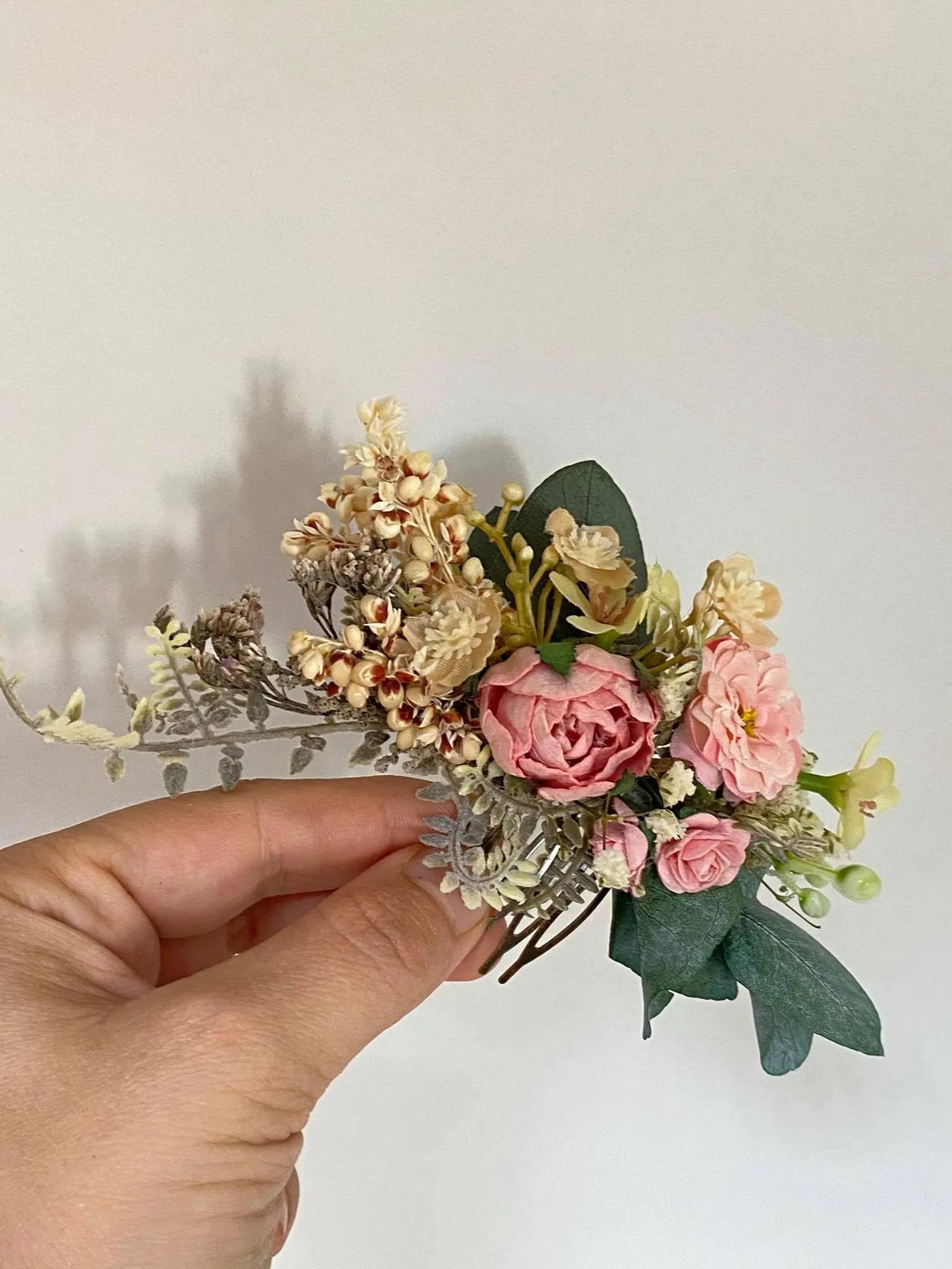 Bridal flower hair comb Peony wedding comb Pink and green headpiece Customisable wedding comb Magaela hair jewellery Romantic vintage comb