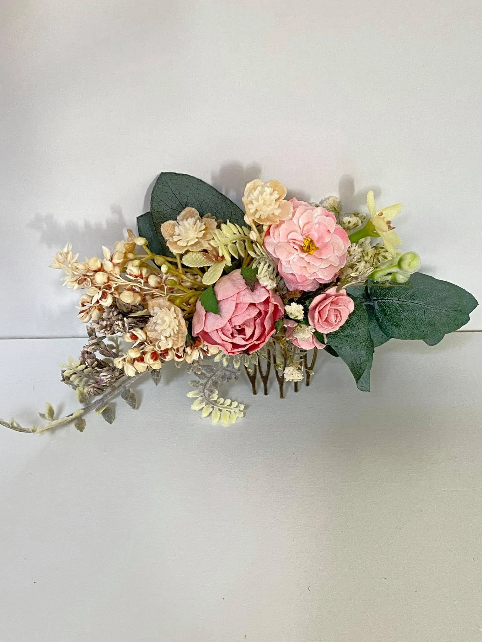 Bridal flower hair comb Peony wedding comb Pink and green headpiece Customisable wedding comb Magaela hair jewellery Romantic vintage comb