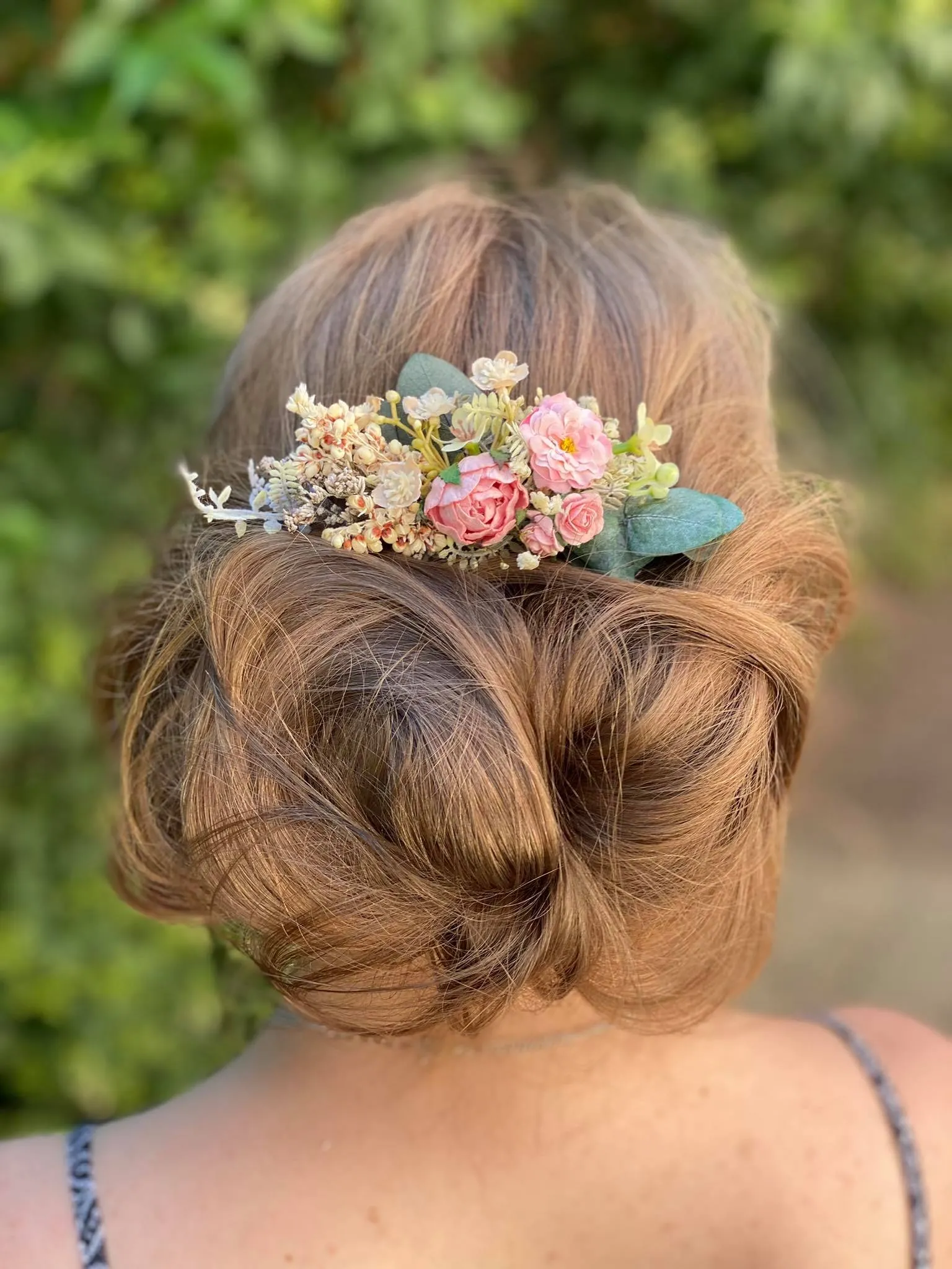 Bridal flower hair comb Peony wedding comb Pink and green headpiece Customisable wedding comb Magaela hair jewellery Romantic vintage comb