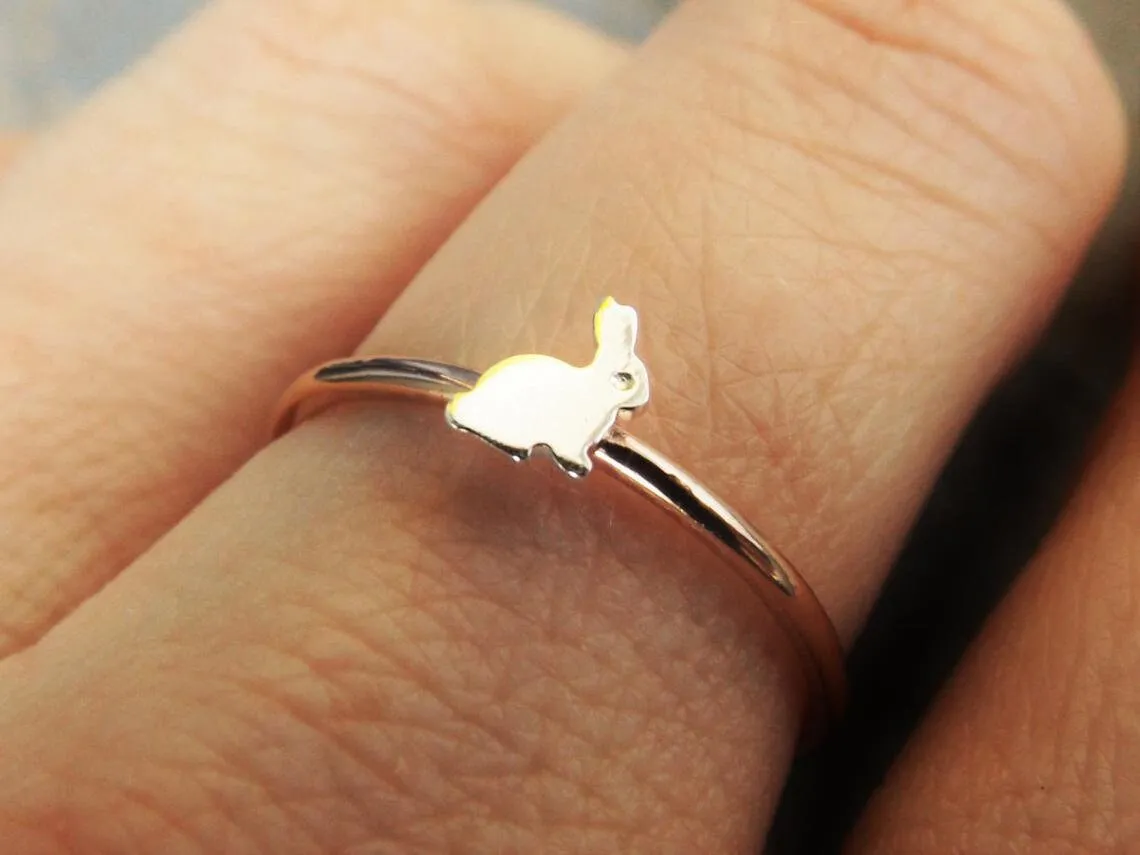 Bunny Ring, Little Bunny, Bunny Rabit Ring, Rabbit Rings, Gift, White Rabbit Ring, Silver Bunny, Stacking Ring, Simple Ring, Minimalist