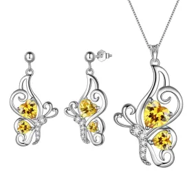 Butterfly Birthstone November Citrine Jewelry Set 3PCS Women Girls Birthday Gift