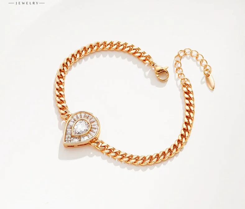 Caibao series water drop full set bracelet for women retro light luxury niche temperament high-end sense