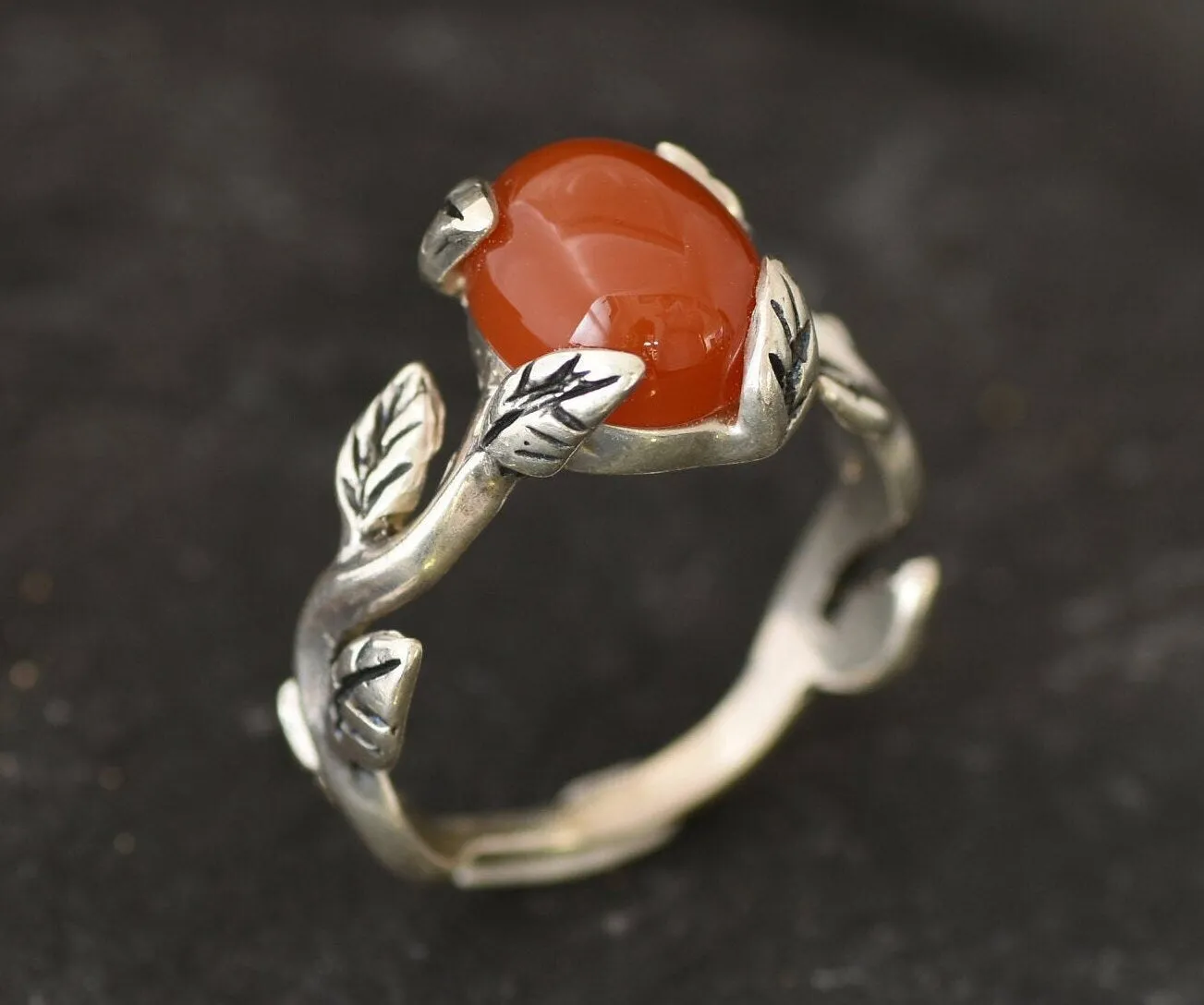 Carnelian Ring - Red Branch Ring - Olive Leaf Ring