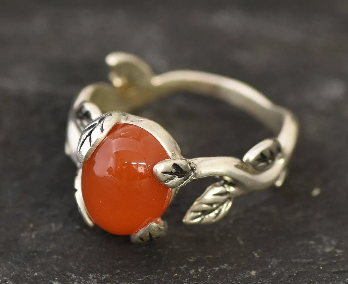 Carnelian Ring - Red Branch Ring - Olive Leaf Ring