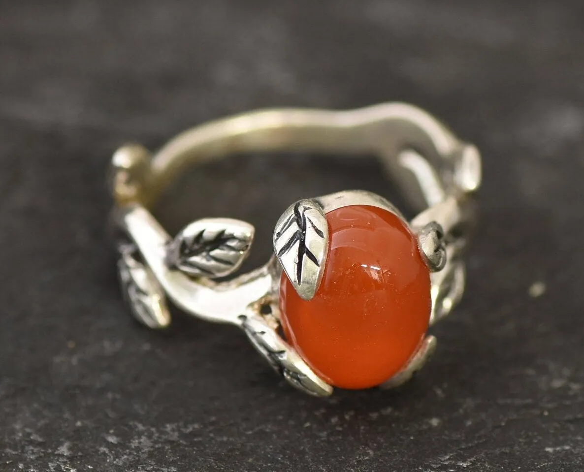 Carnelian Ring - Red Branch Ring - Olive Leaf Ring