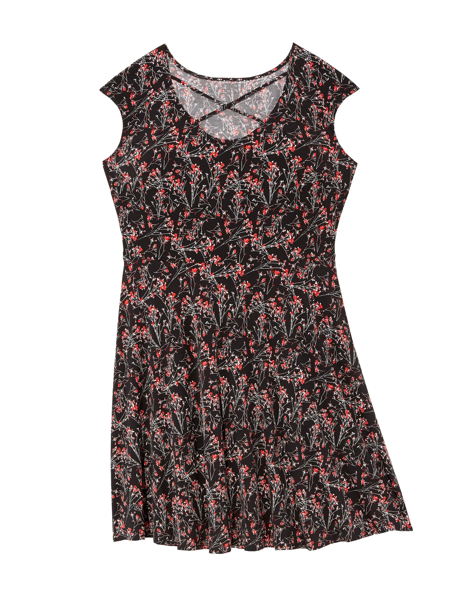 Ceram Criss-Cross Neck Fit and Flare Dress | Black / Red