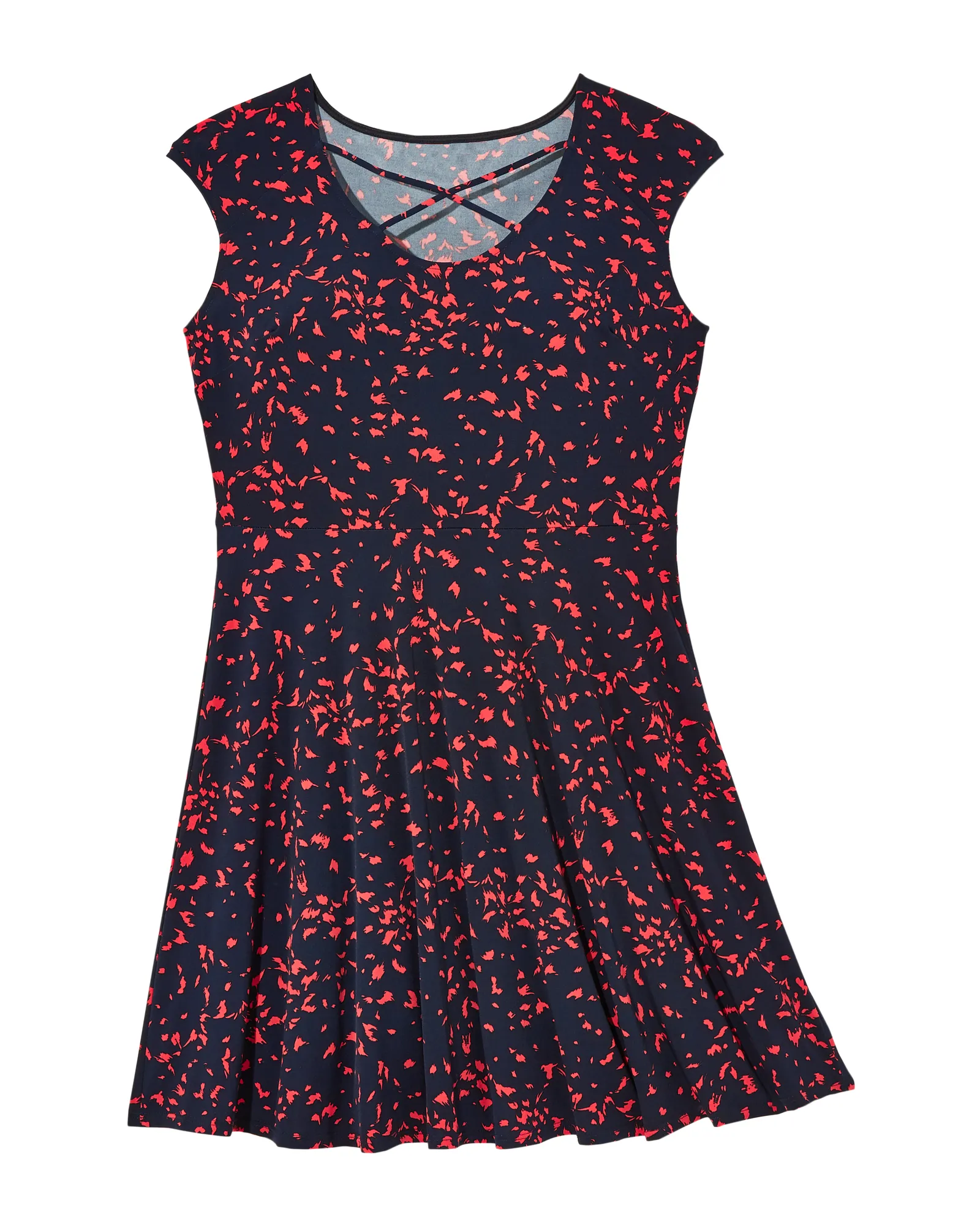 Ceram Criss-Cross Neck Fit and Flare Dress | Navy / Red