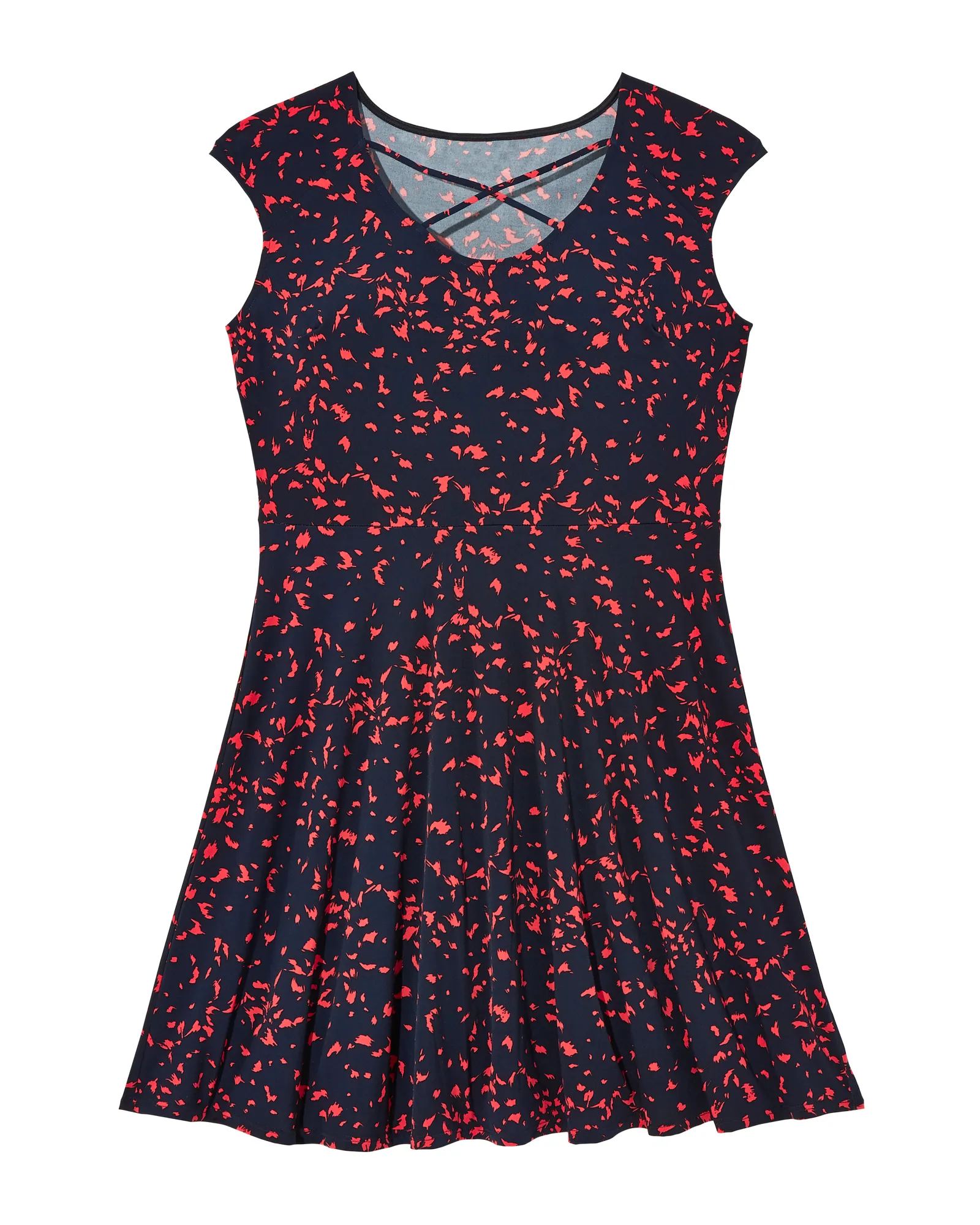 Ceram Criss-Cross Neck Fit and Flare Dress | Navy / Red