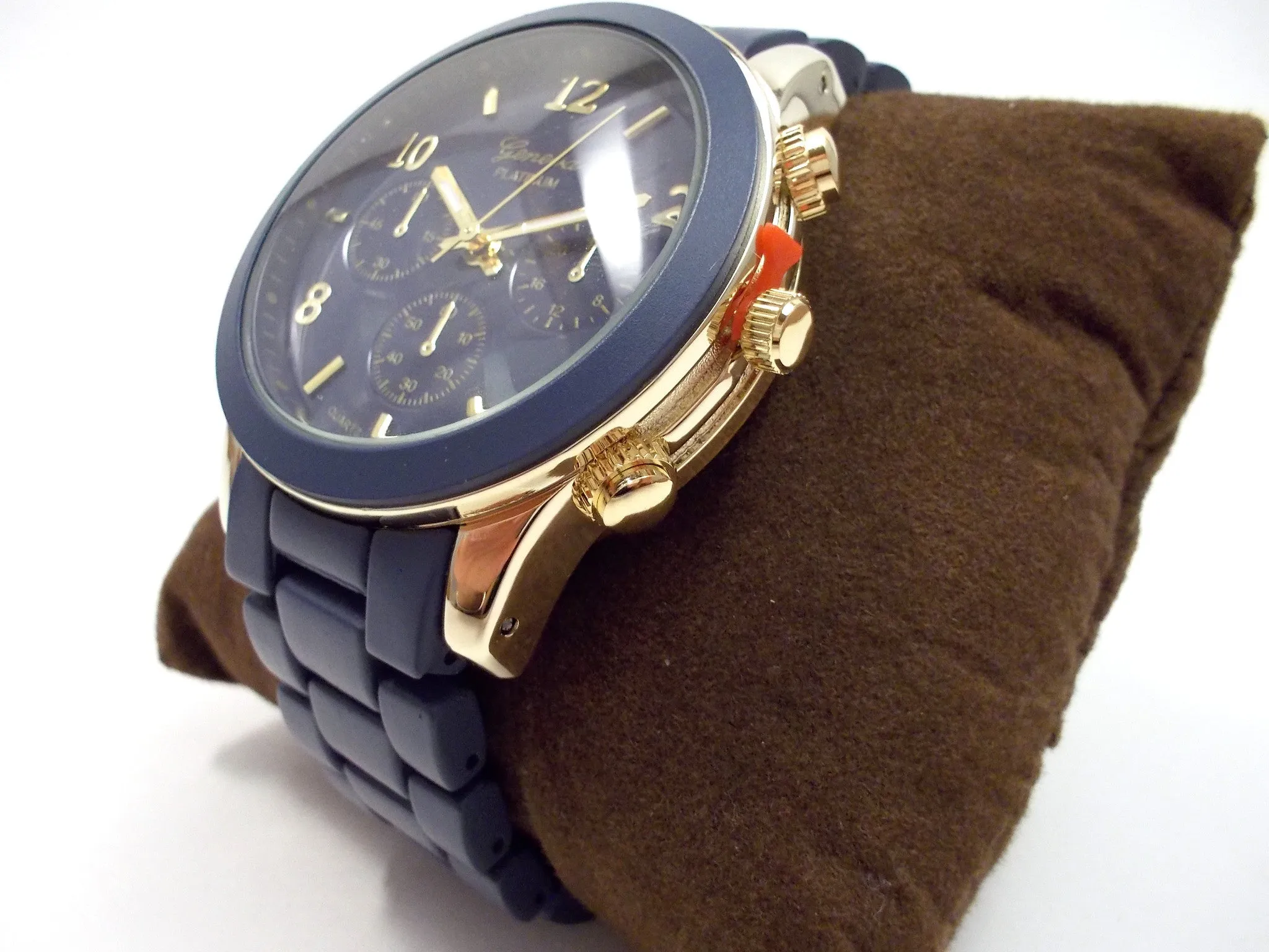 Ceramic Oversized Geneva Platinum Watch- Navy