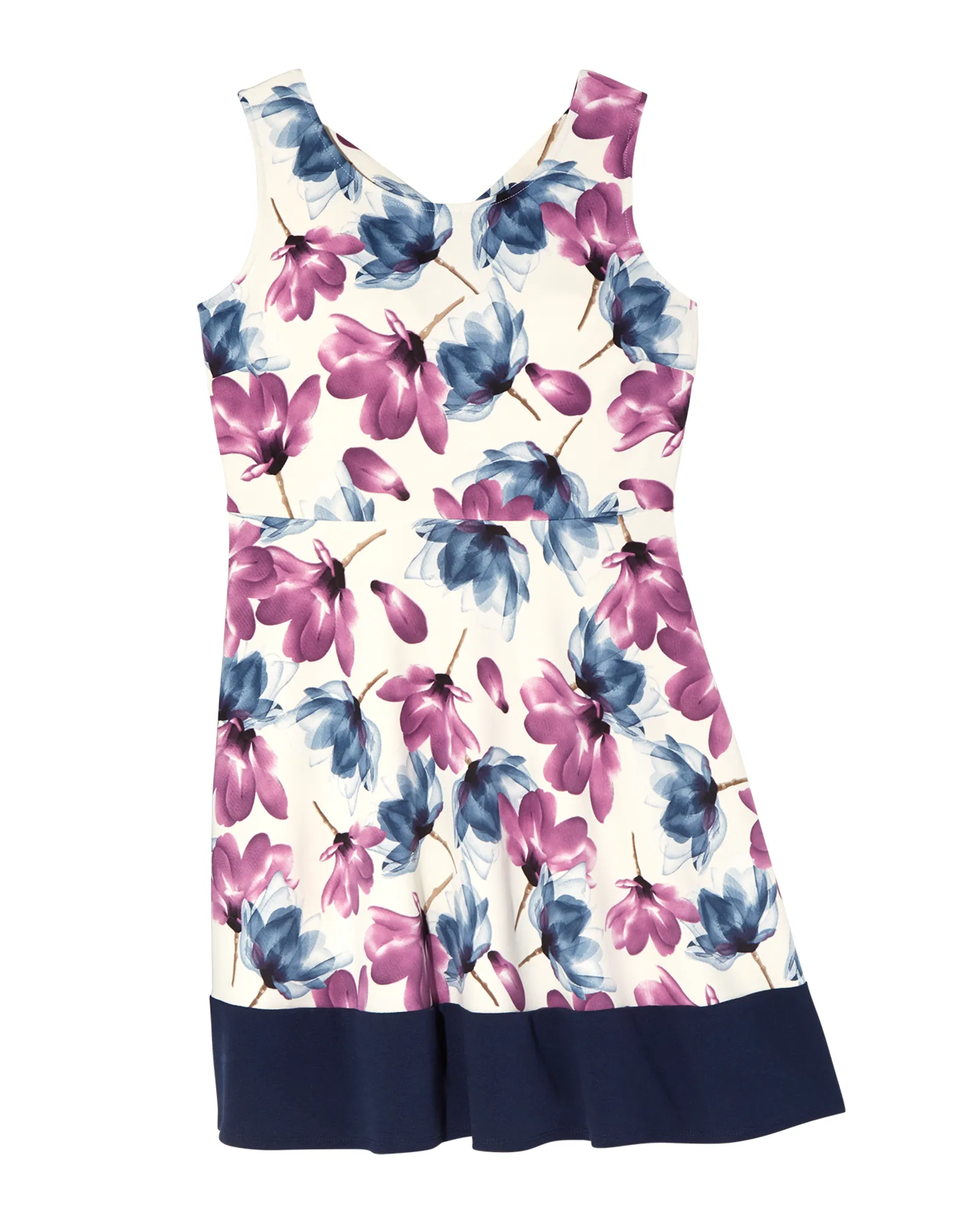Cercis Sleeveless Fit and Flare Dress | Ivory / Purple