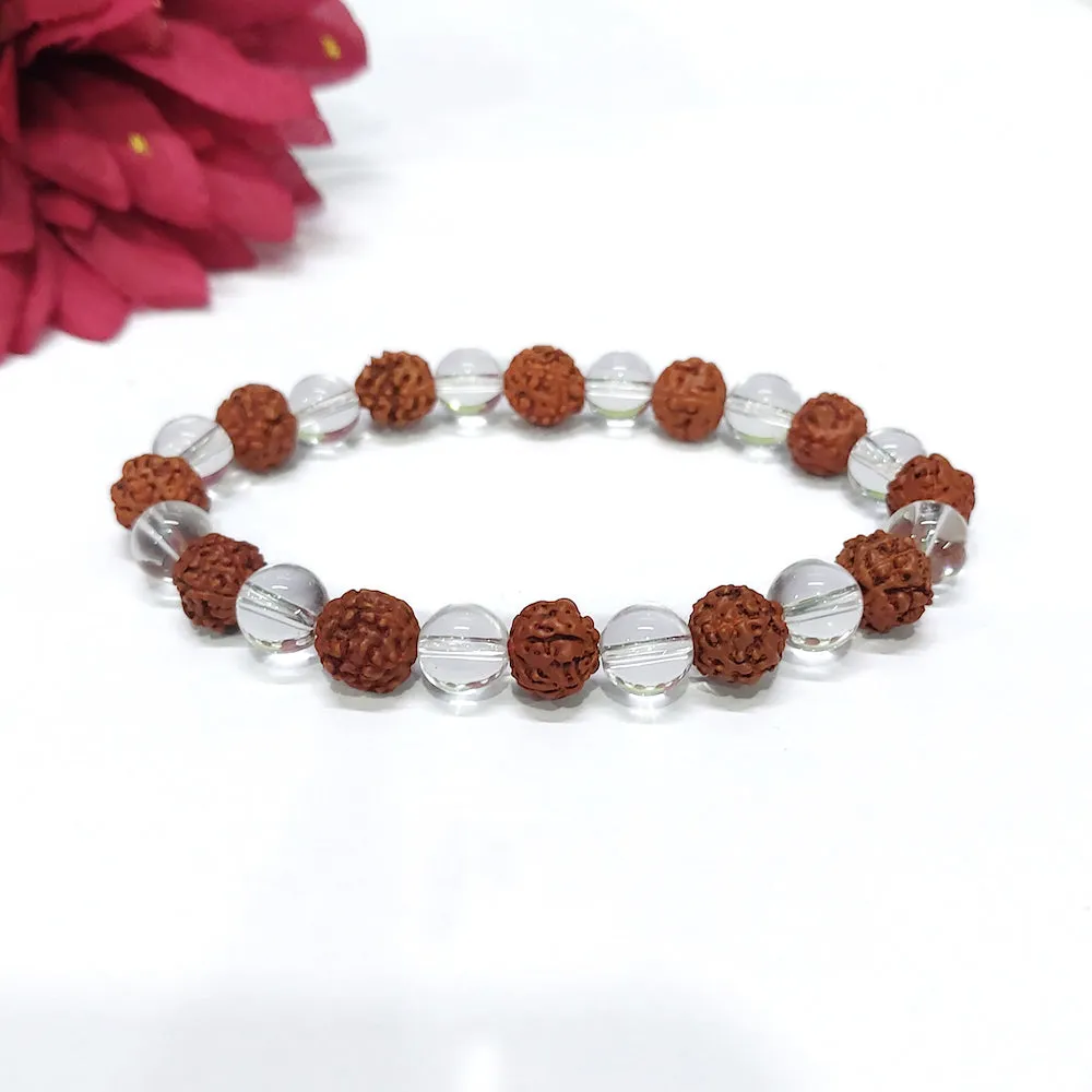 Certified Clear Quartz And Rudraksha Bracelet
