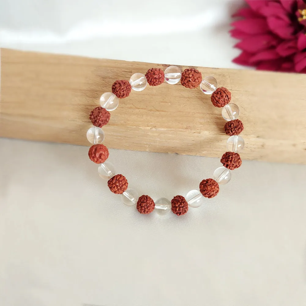 Certified Clear Quartz And Rudraksha Bracelet