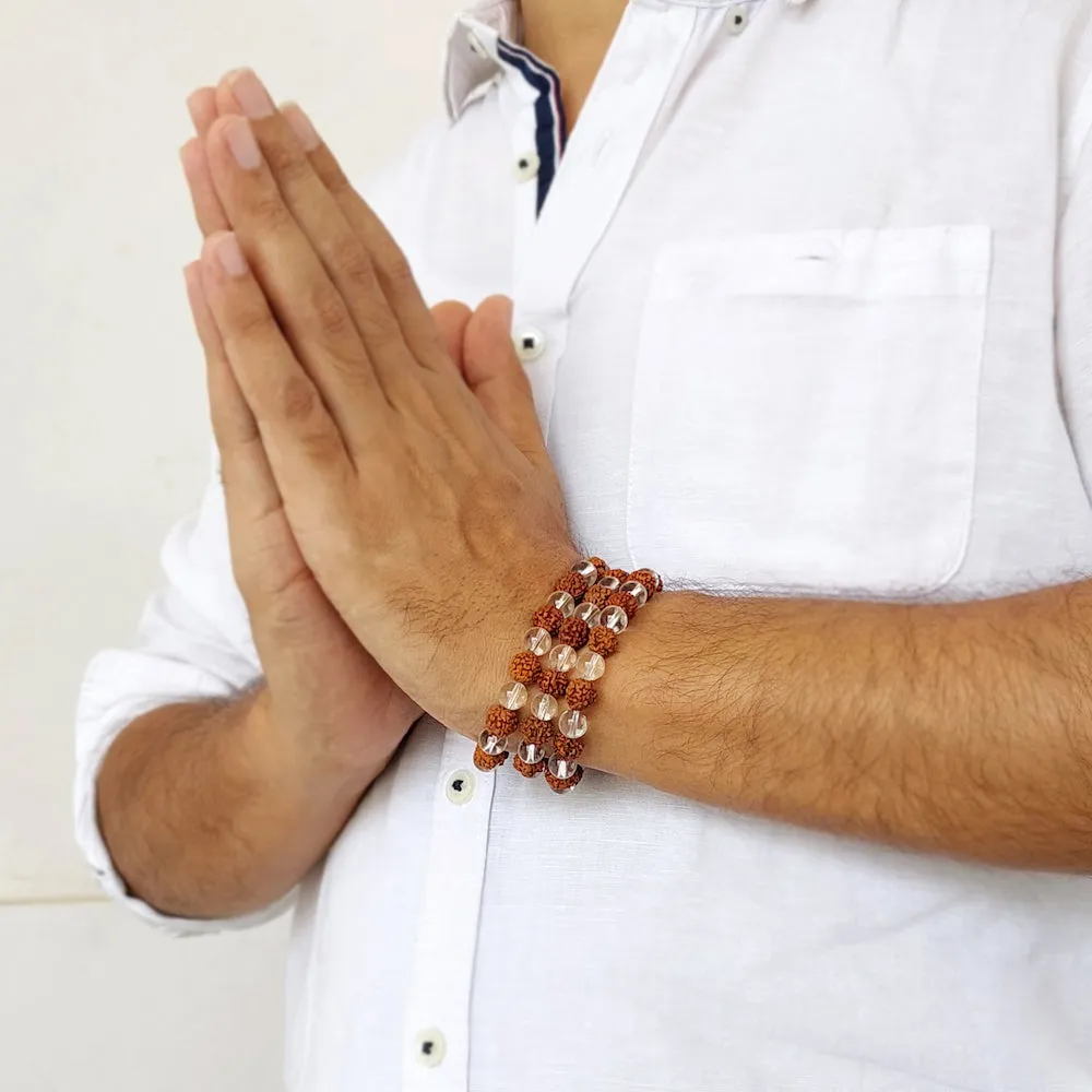 Certified Clear Quartz And Rudraksha Bracelet