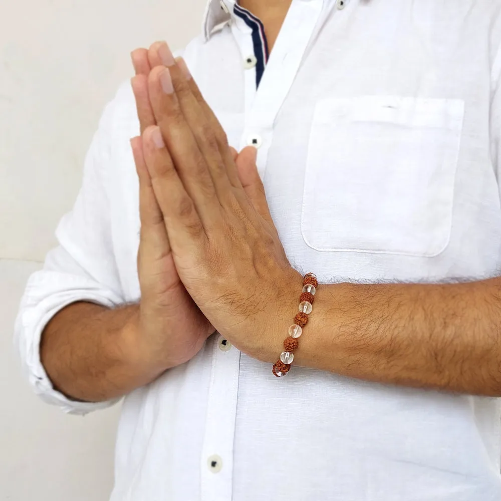 Certified Clear Quartz And Rudraksha Bracelet