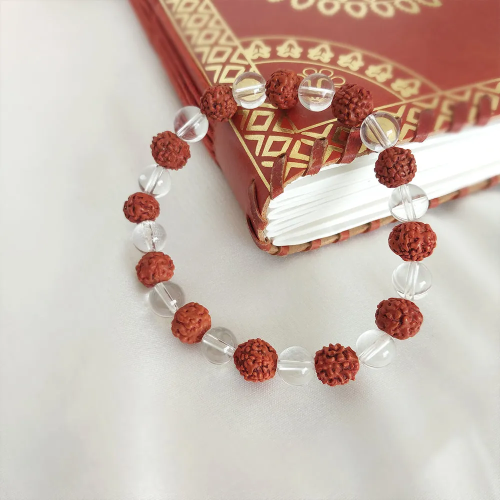 Certified Clear Quartz And Rudraksha Bracelet