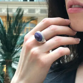 Charoite Ring - Purple Statement Ring - Oval Cocktail Ring