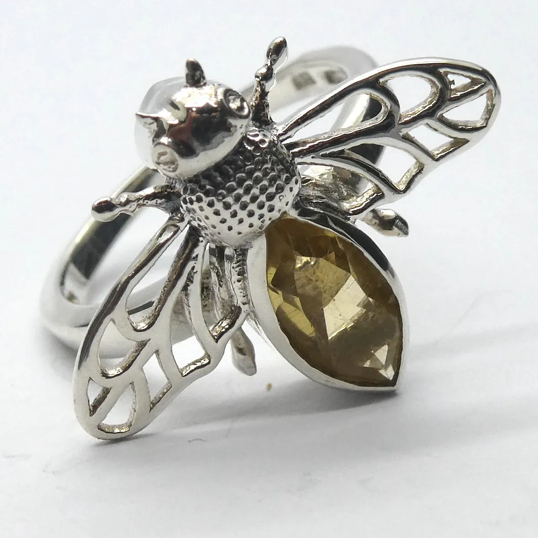 Citrine Bee Ring, 925 Sterling Silver, Size 7