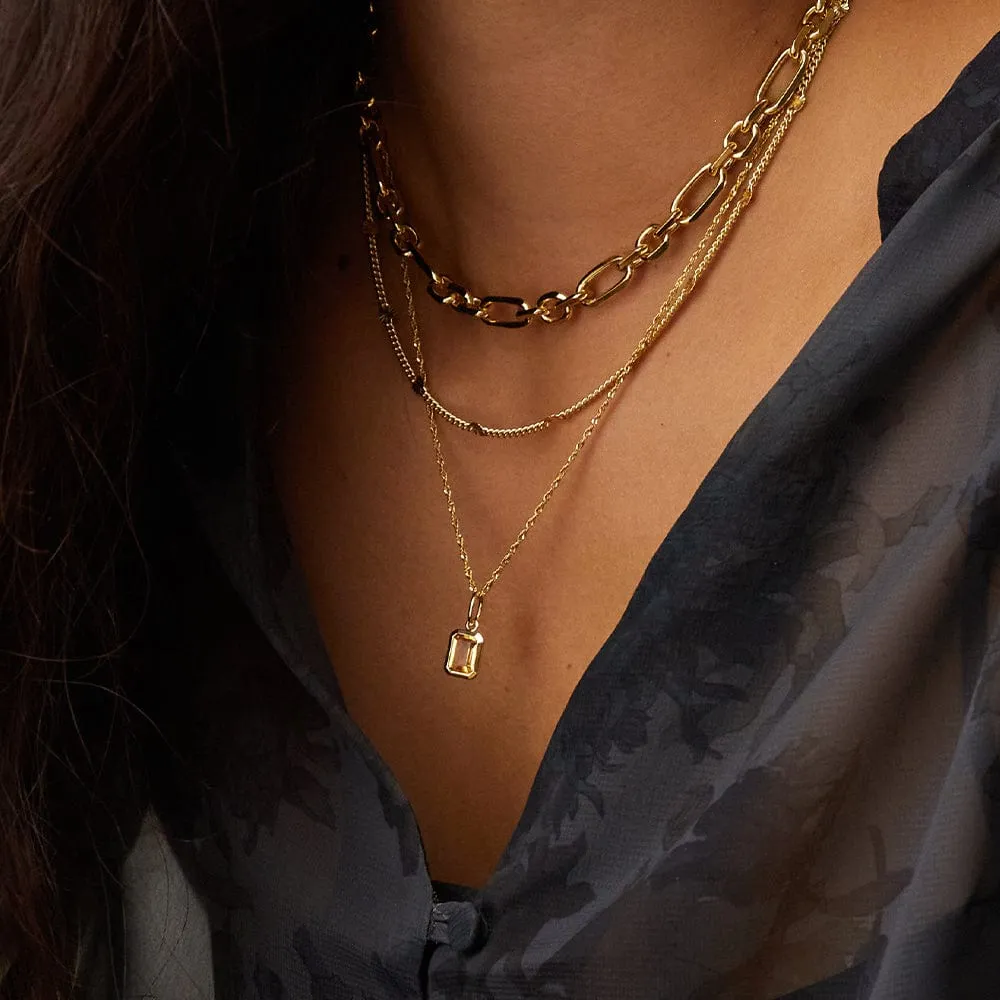 Citrine November Birthstone Charm Necklace 18ct Gold Plate
