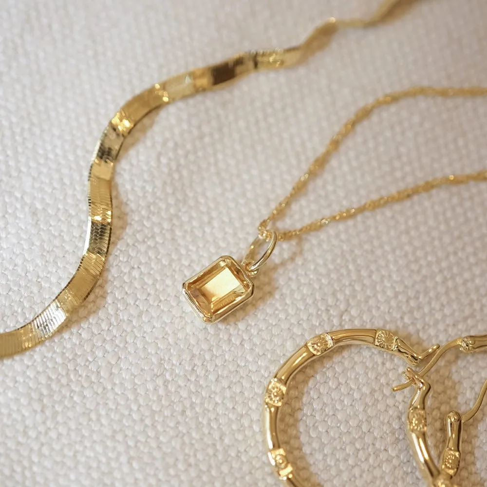 Citrine November Birthstone Charm Necklace 18ct Gold Plate