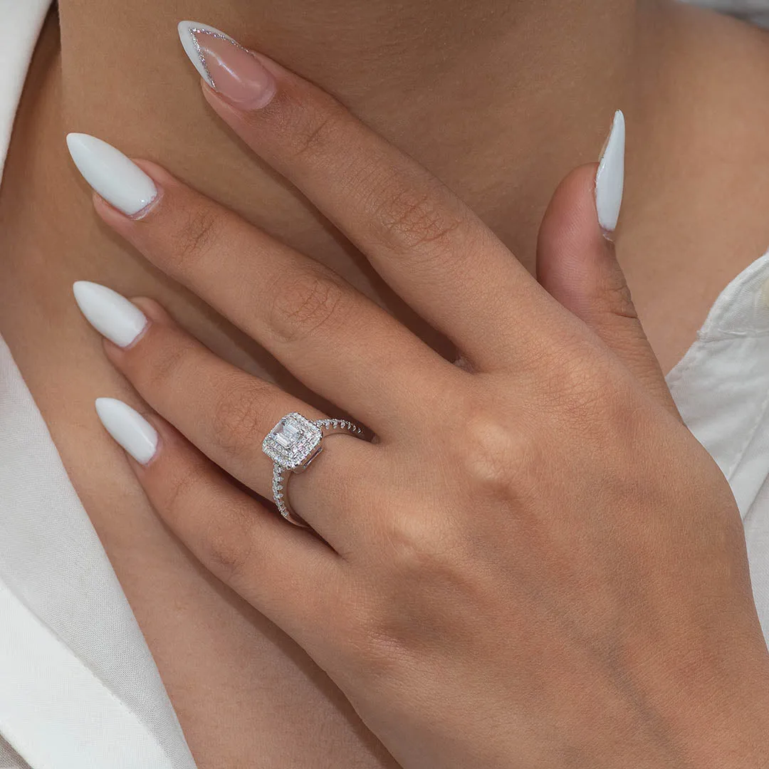 CLASSY RADIANT CUT SILVER RING