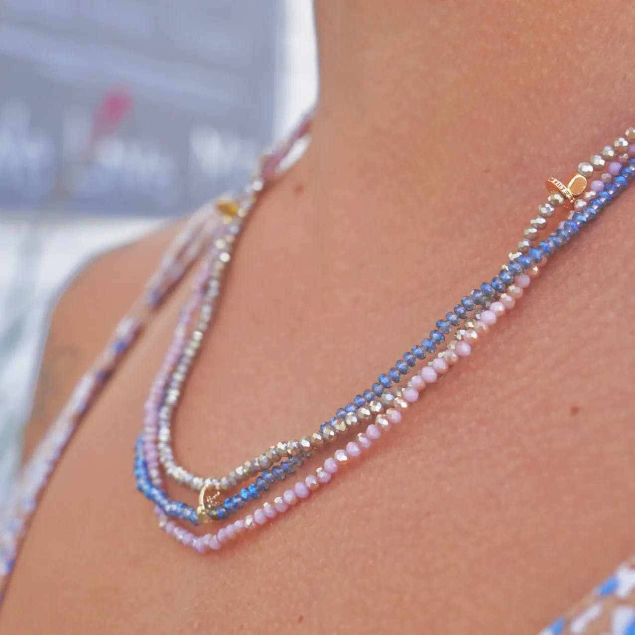Crystal Beaded Stretch Bracelet - Taupe