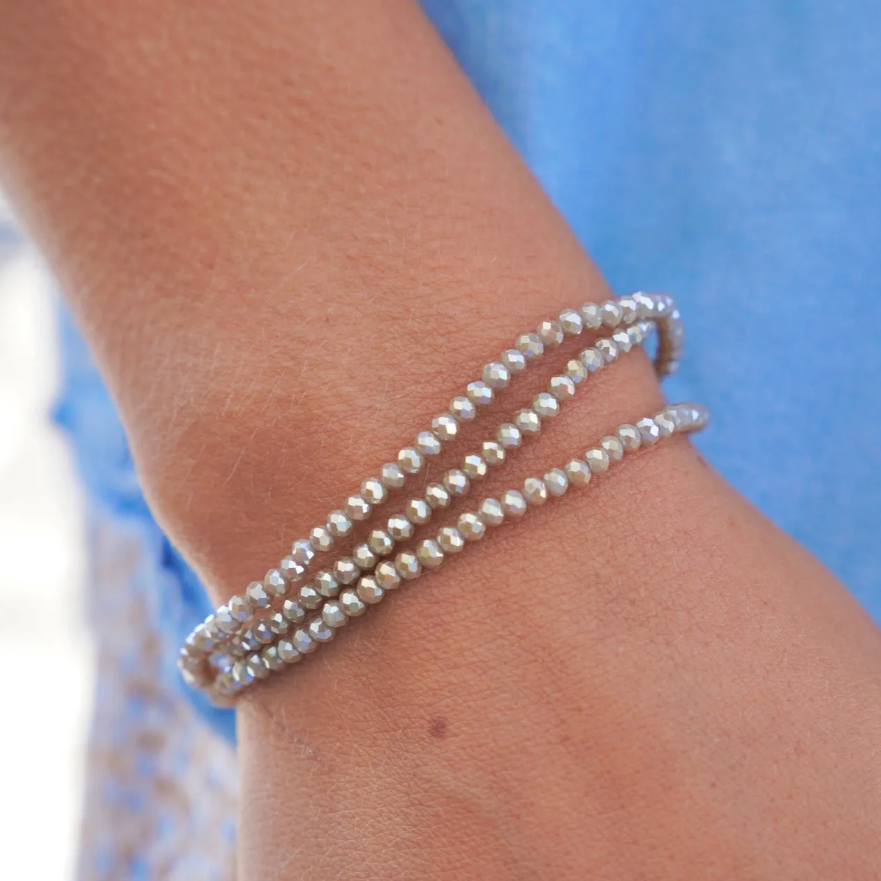 Crystal Beaded Stretch Bracelet - Taupe