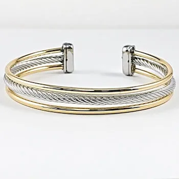 Elegant Multi Row Cable Wire Shiny Metallic Two Tone Brass Bangle