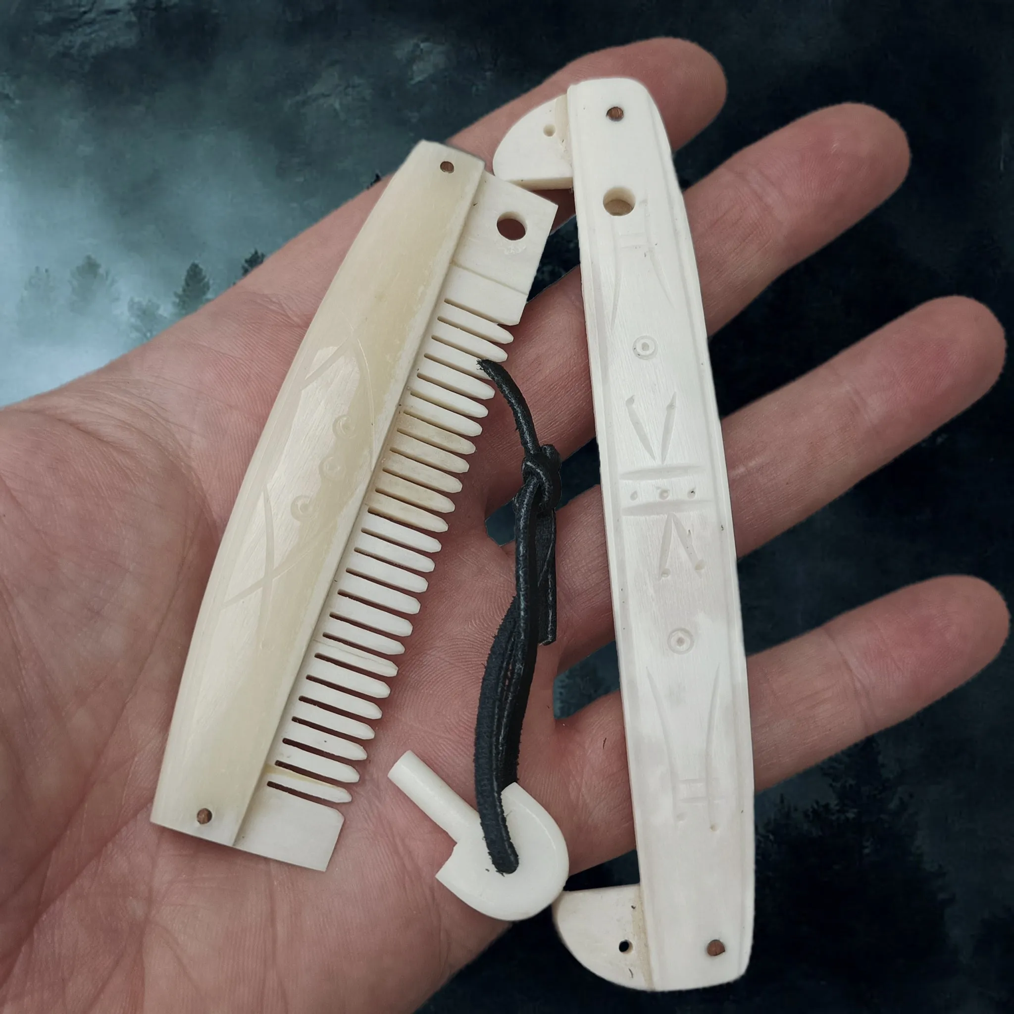 Encased Bone Viking Comb with Markings