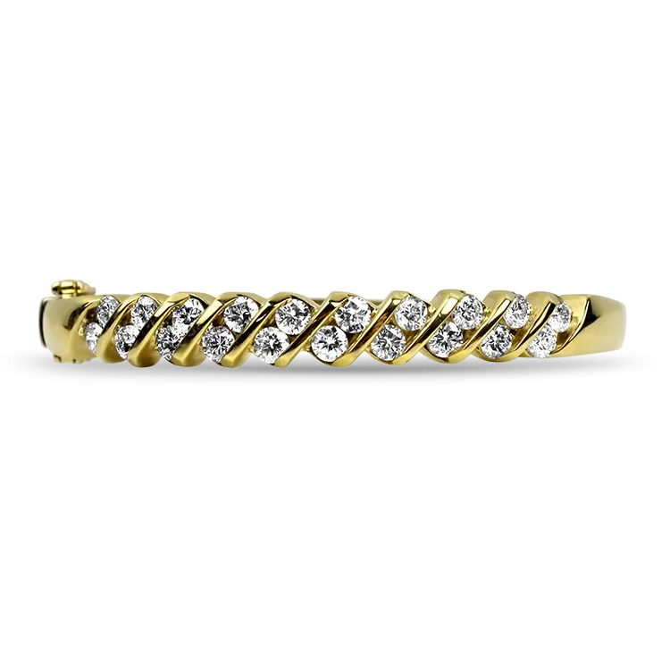 Estate 14k Yellow Gold Diamond Bangle Bracelet