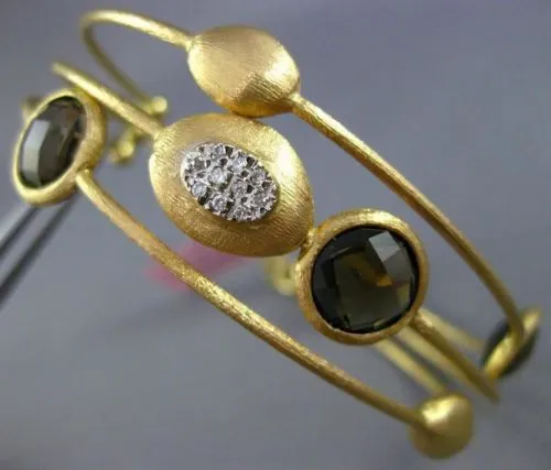 ESTATE LARGE 6.20CT DIAMOND & SMOKY TOPAZ 18KT TWO TONE GOLD BANGLE BRACELET