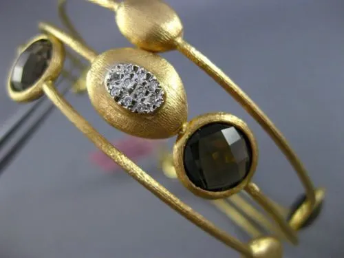 ESTATE LARGE 6.20CT DIAMOND & SMOKY TOPAZ 18KT TWO TONE GOLD BANGLE BRACELET