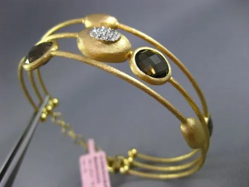 ESTATE LARGE 6.20CT DIAMOND & SMOKY TOPAZ 18KT TWO TONE GOLD BANGLE BRACELET