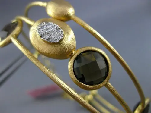 ESTATE LARGE 6.20CT DIAMOND & SMOKY TOPAZ 18KT TWO TONE GOLD BANGLE BRACELET