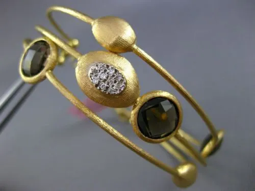 ESTATE LARGE 6.20CT DIAMOND & SMOKY TOPAZ 18KT TWO TONE GOLD BANGLE BRACELET