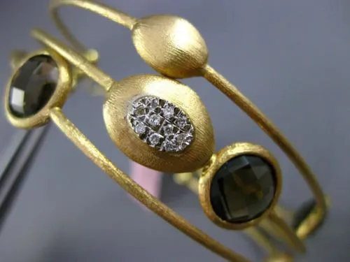 ESTATE LARGE 6.20CT DIAMOND & SMOKY TOPAZ 18KT TWO TONE GOLD BANGLE BRACELET