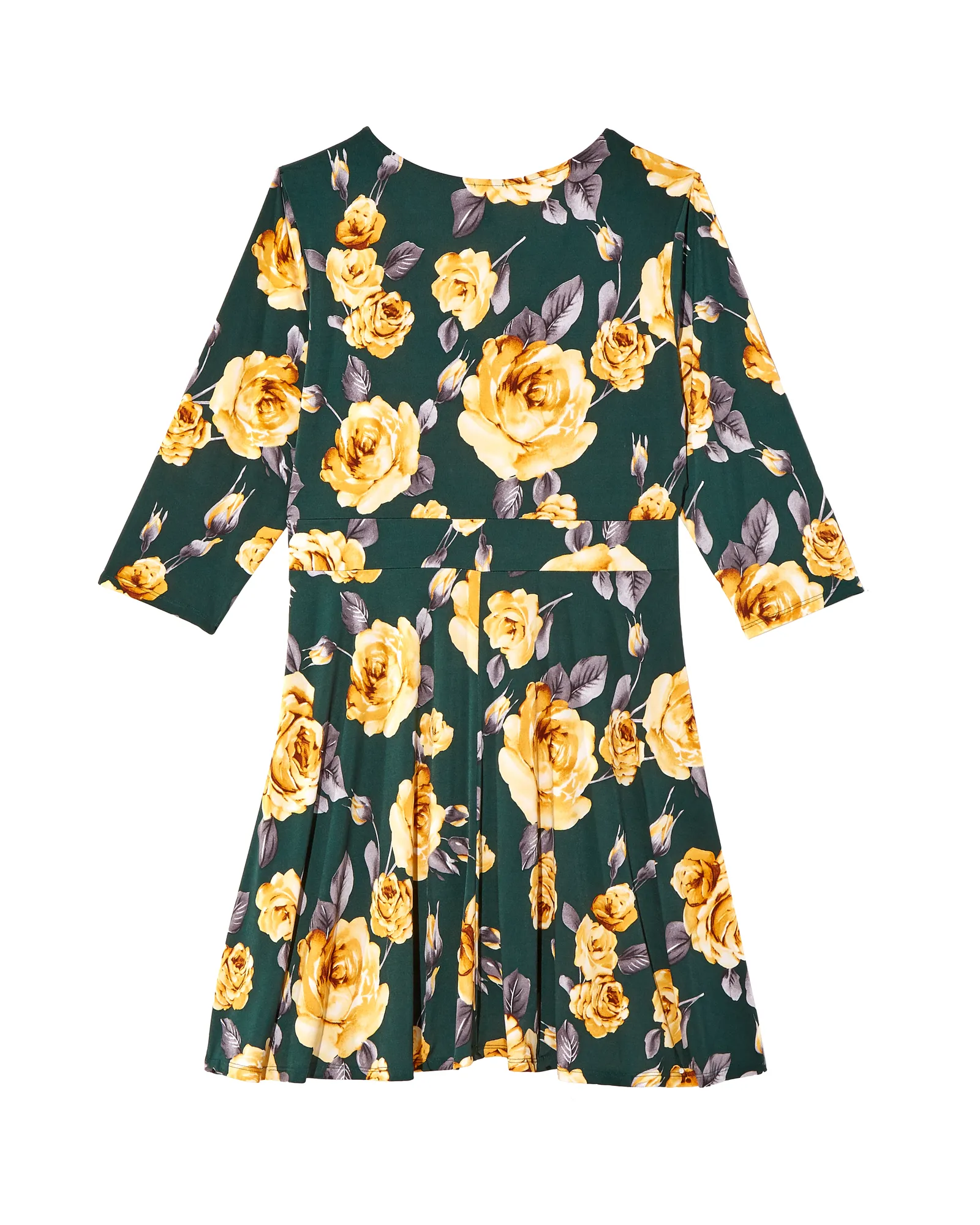 Florence 3/4 Sleeve Surplice Dress | Forest Green / Yellow