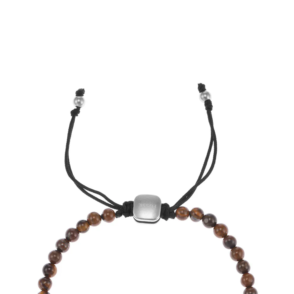 Fossil Stainless Steel Tiger Eye Beaded 25cm Bracelet