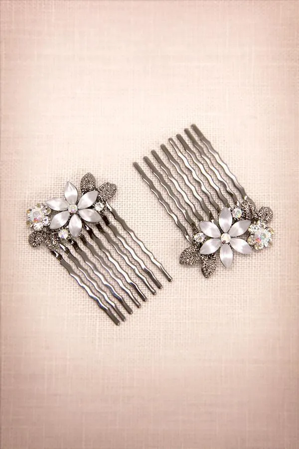 Frosted Flowers Hair Comb (Pair)