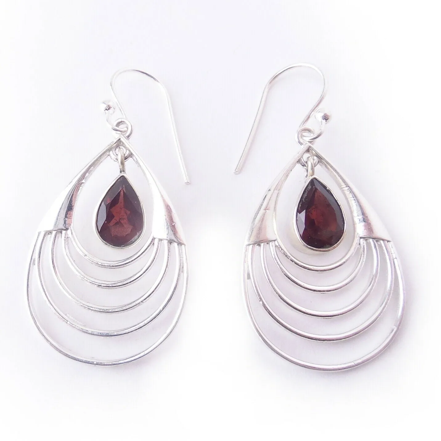 Garnet .925 Solid Sterling Silver Chandelier Earrings