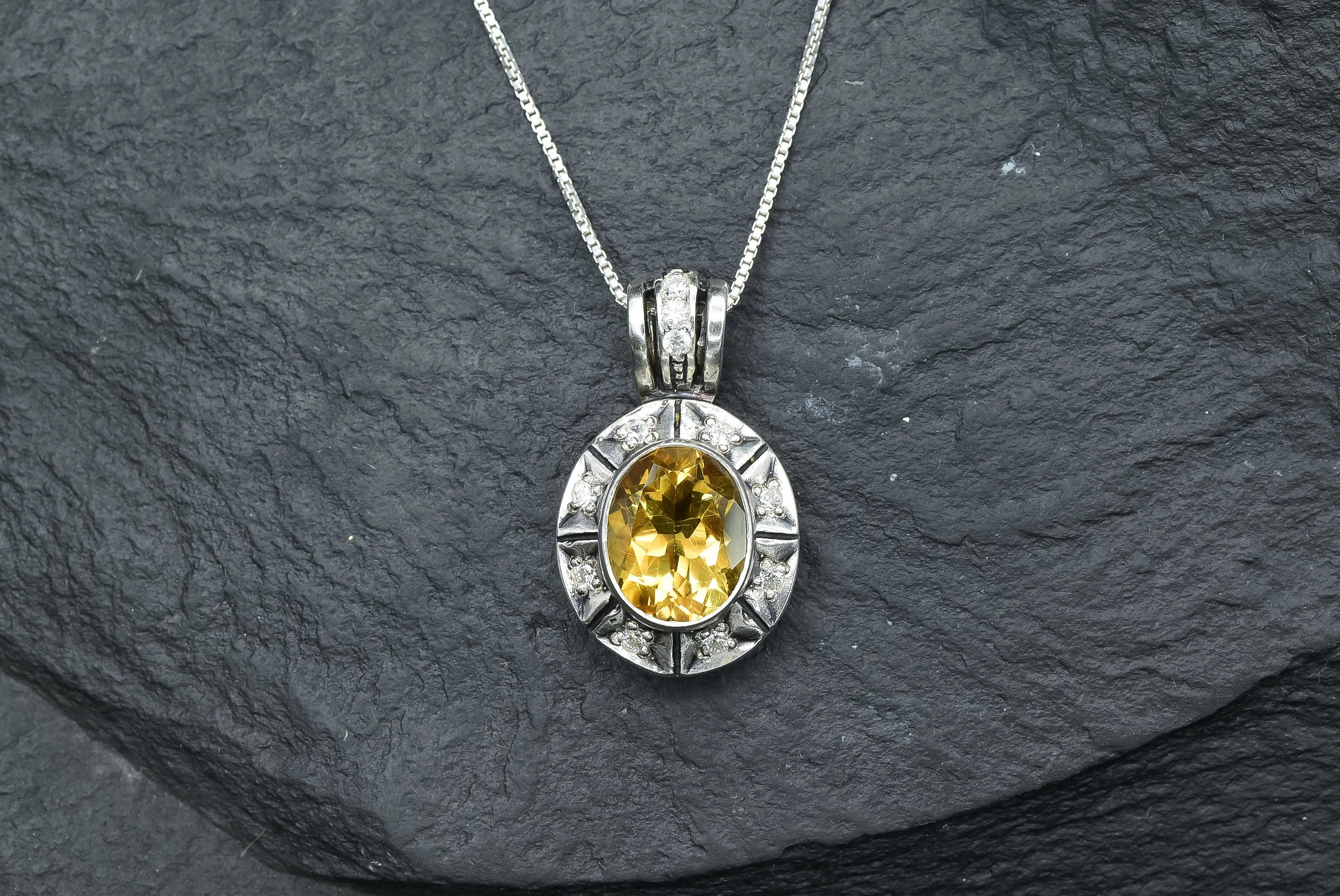 Genuine Citrine Pendant - Yellow Vintage Pendant - November Birthstone Necklace