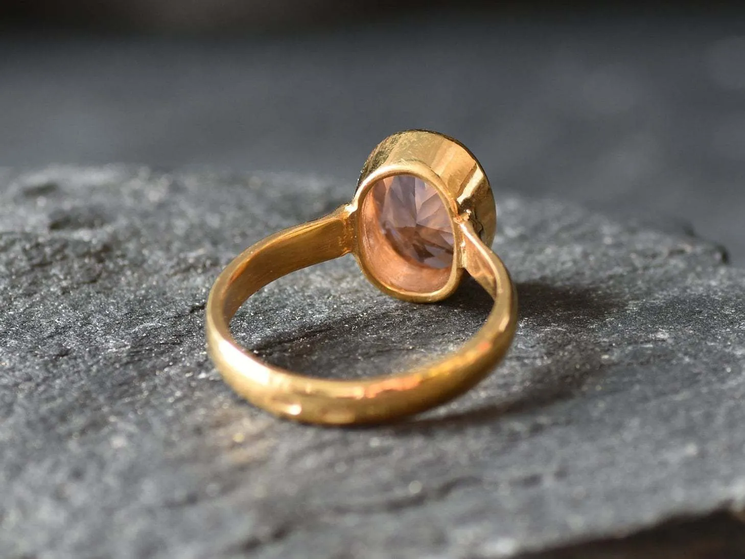 Gold Morganite Bezel Ring, Oval Morganite Ring, Pink Gemstone Ring