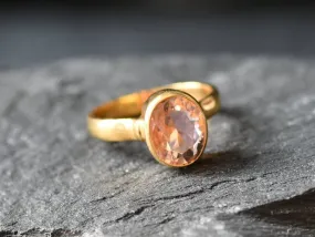Gold Morganite Bezel Ring, Oval Morganite Ring, Pink Gemstone Ring