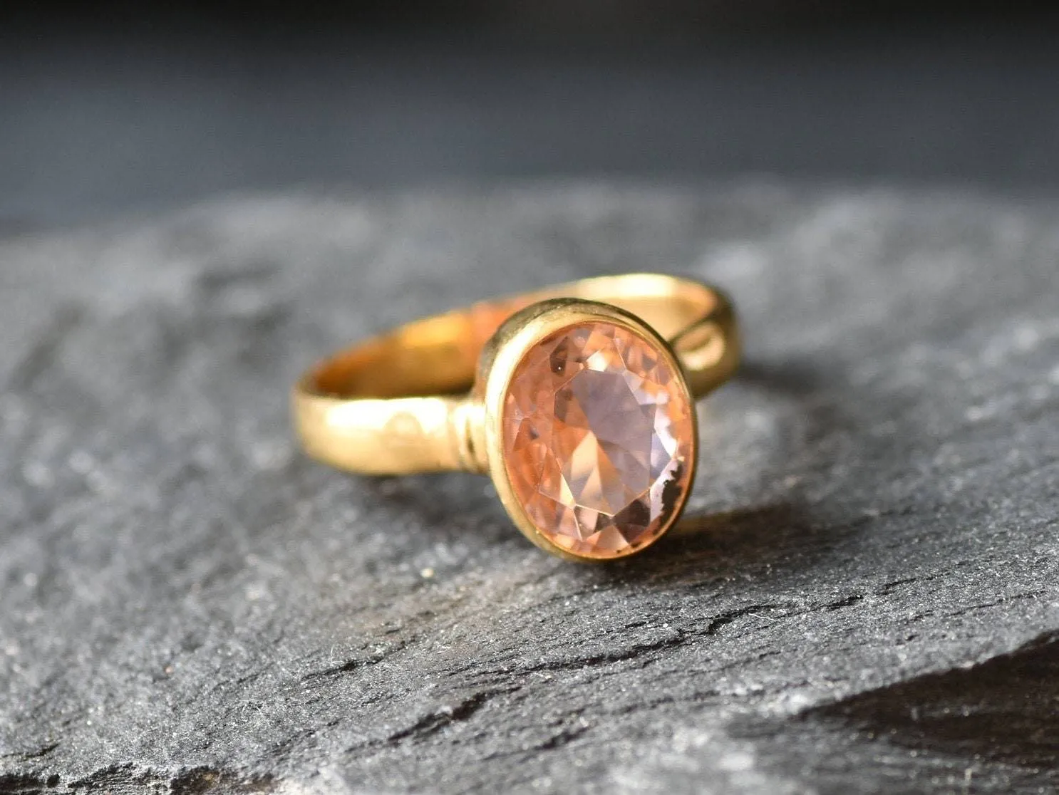 Gold Morganite Bezel Ring, Oval Morganite Ring, Pink Gemstone Ring