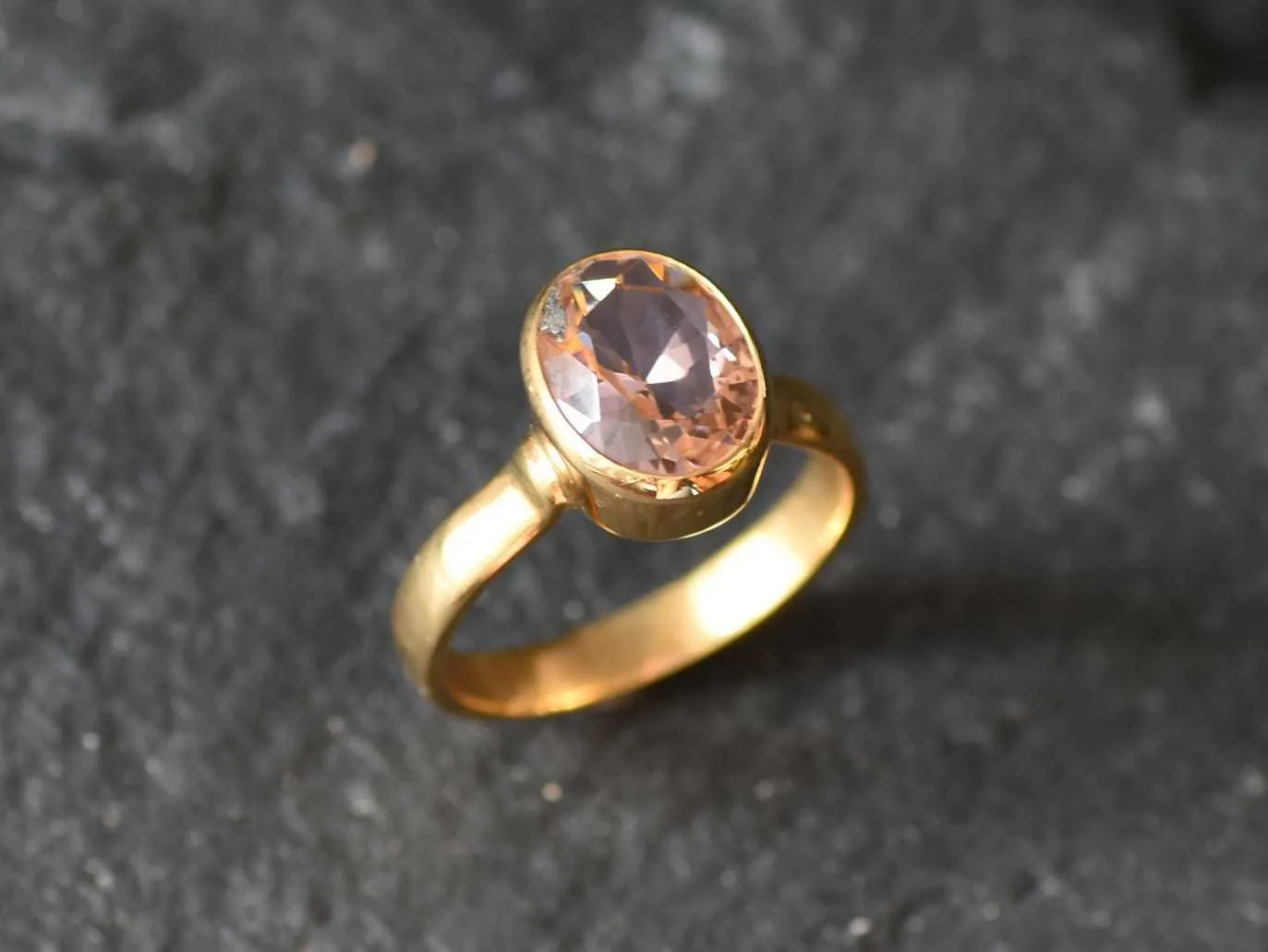 Gold Morganite Bezel Ring, Oval Morganite Ring, Pink Gemstone Ring