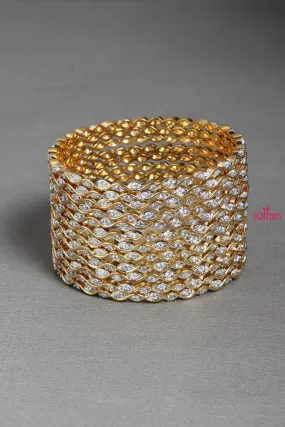 Gold Wavy Stone Bangle Set of 12