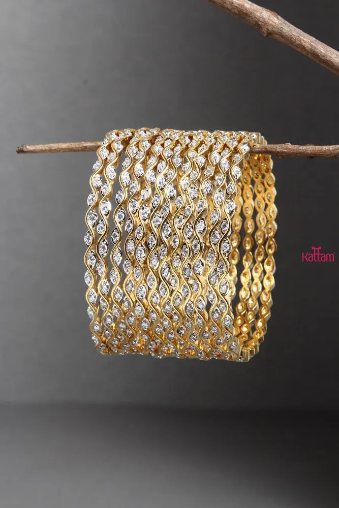 Gold Wavy Stone Bangle Set of 12