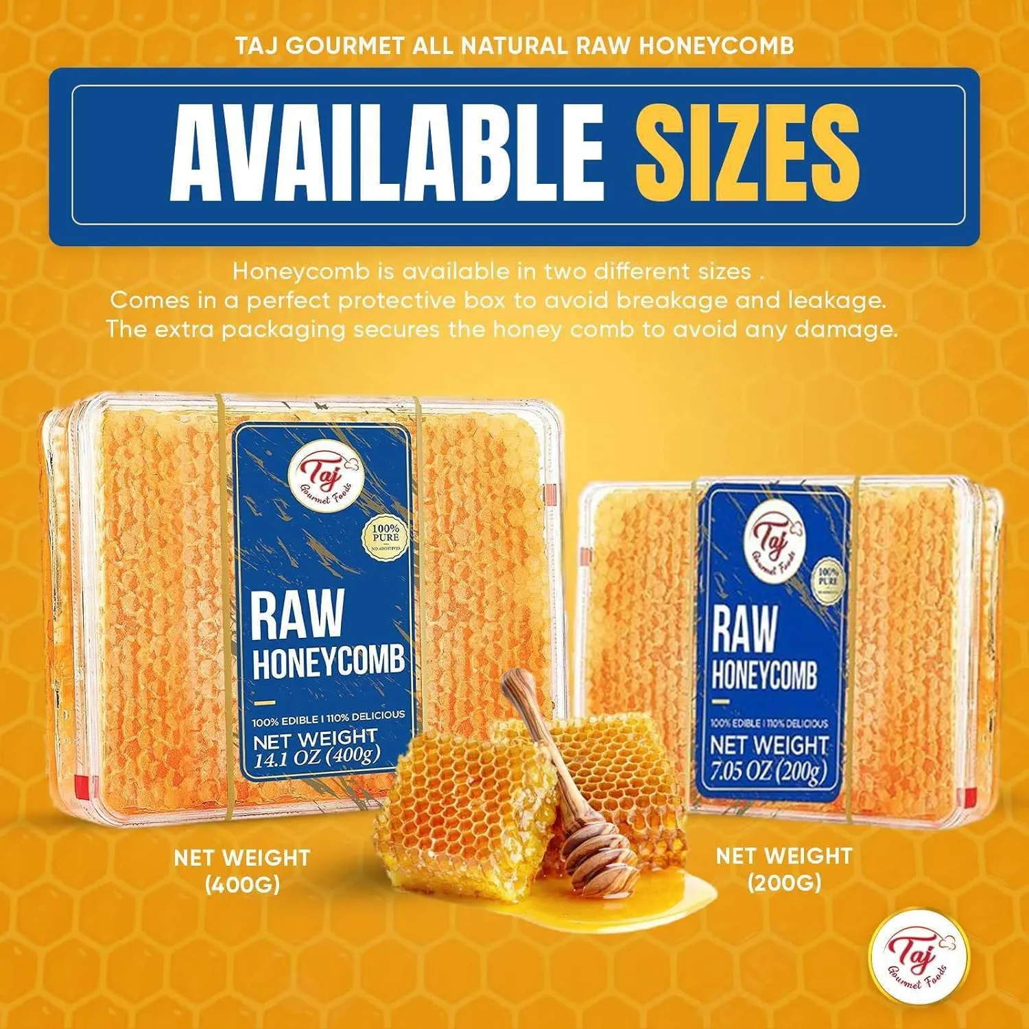 Gourmet All Natural Raw Honeycomb 100% Honey Pure Turkish Raw Honey Comb - 100% All Natural Edible Honey Combs Raw Edible - Perfect For Healthy Smoothies Honey With Honeycomb, 200g (7.05oz)